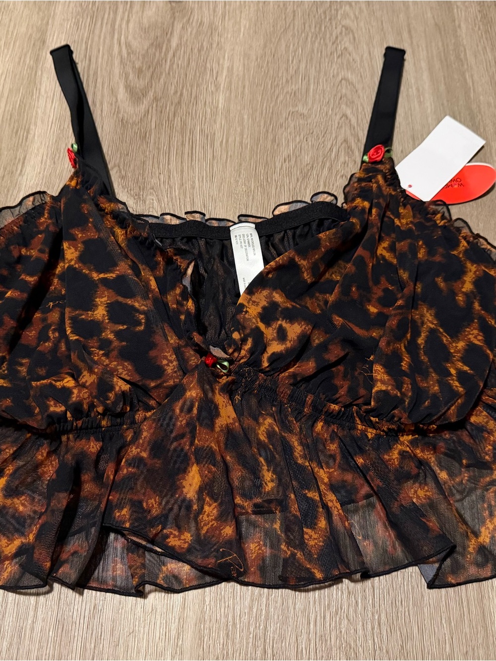 Brown Leopard Print Sheer Ruffle Cami -  Women